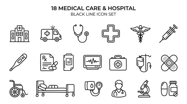 Minimalist Medical Icons for Healthcare and Hospital Settings.