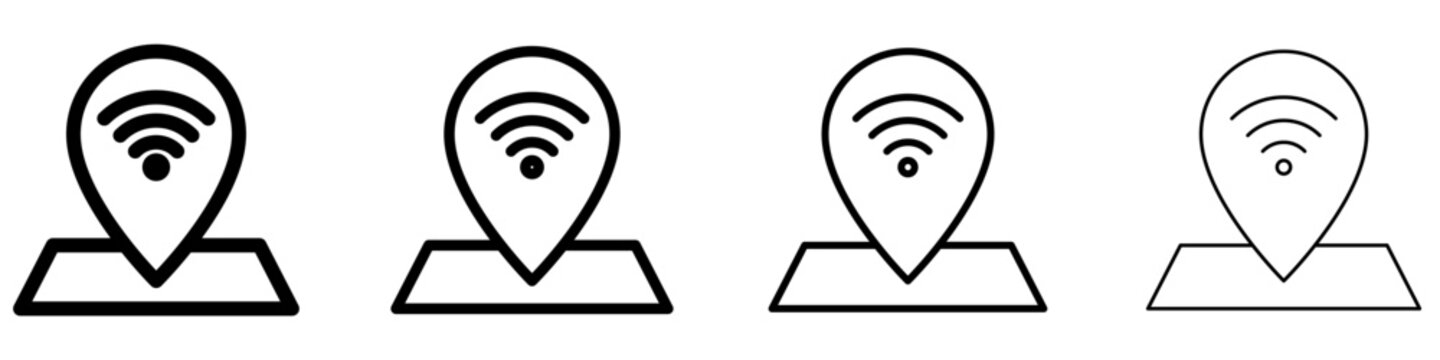 WiFi location map pin line icon for internet hotspot