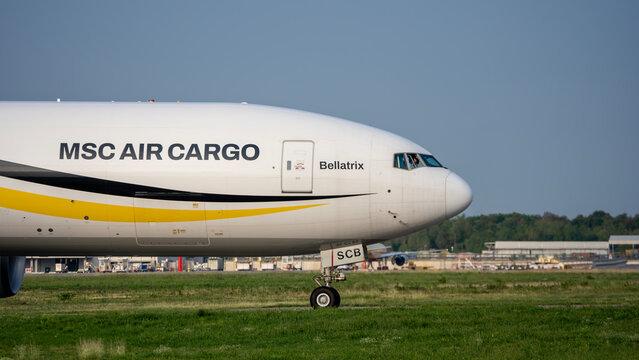 MSC AIR CARGO Boeing 777 Freighter aircraft Bellatrix taxiing at MXP Milano Malpensa international airport