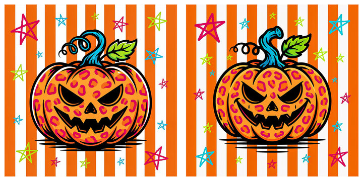 Spooky Leopard Print Jack O' Lantern Halloween Clipart Set