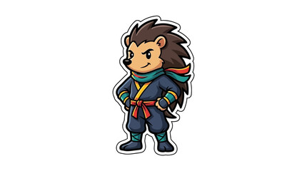 Fototapeta premium Cartoon hedgehog ninja warrior character sticker