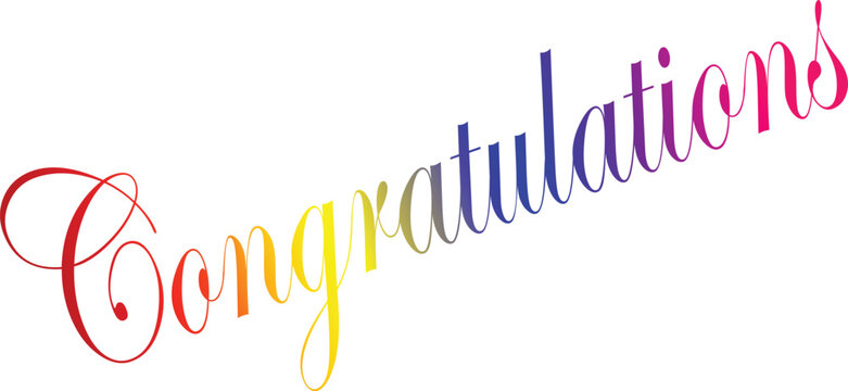 Congratulations rainbow calligraphy text, colorful script lettering for greeting cards, vibrant celebratory typography vector
