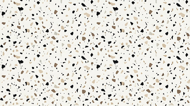 Off white terrazzo pattern with black beige and brown chips seamless texture background