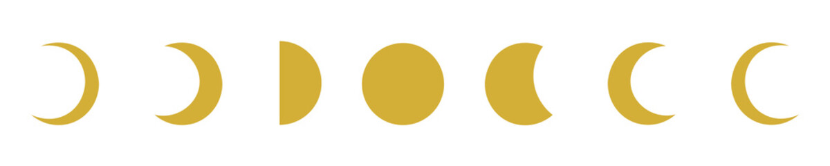 Gold Moon Phase Illustration Set Isolated on Transparent Background PNG Lunar Vector Symbols © House of Designs