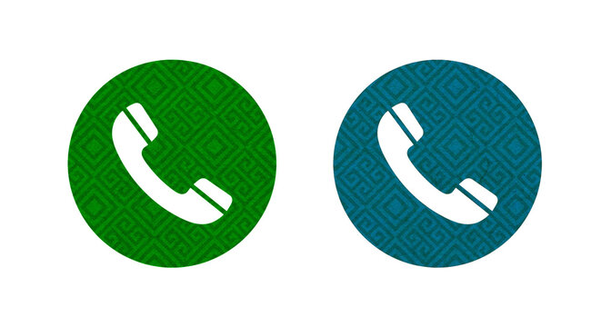 Green and blue round phone icons with geometric pattern isolated on transparent background