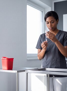 Medizinische Fachangestellte zieht Spritze mit Impfstoff auf