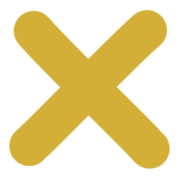 Gold Cross Mark Icon Isolated on Transparent Background PNG Close Cancel Vector Symbol
