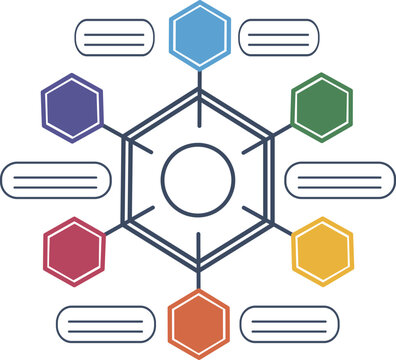 Hexagonal Hub and Spoke Network Diagram Vector Infographic