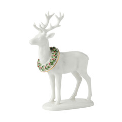 White ceramic reindeer figurine with festive holly wreath © นายณัฐวัตร เพชรสมบัต