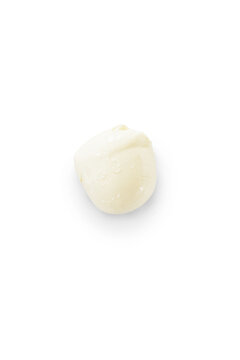 Close-up of whole, fresh Mozzarella di Bufala isolated on a transparent background, highlighting its authentic Italian craftsmanship. From above, top view, png, shadow