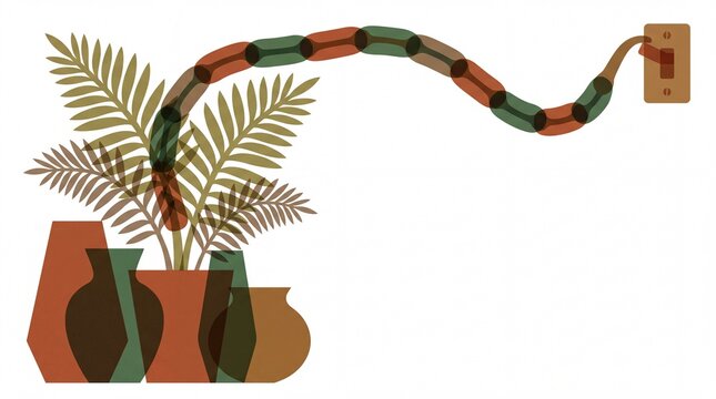 Retro vector illustration of a potted fern tendril flicking a wall light switch