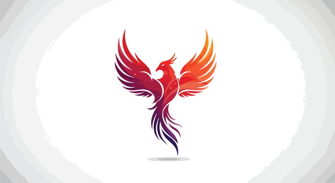 A vibrant and majestic phoenix bird logo with outstretched wings, featuring a gradient of red, orange, and purple colors on a light background.