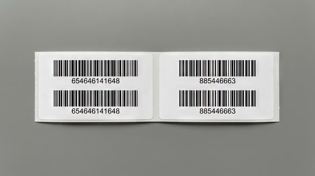 Two white adhesive labels with black barcodes and numbers.