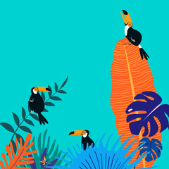 Colorful summer tropical toucan border, blue design © Rawpixel.com