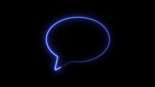 Neon blue speech bubble loading animation, glowing digital chat loop on black background, message communication
