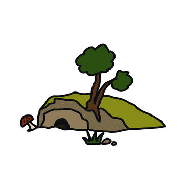 tree with den, earth, burrow, holt