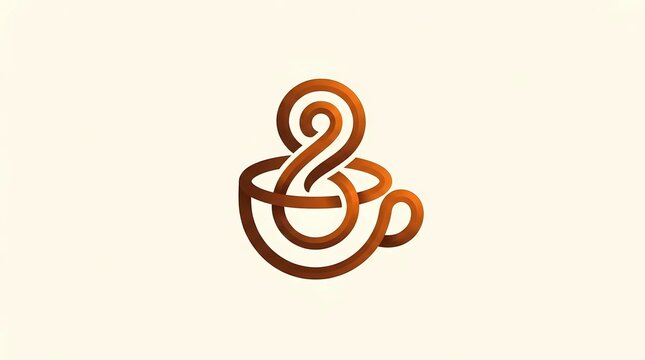 Minimalist stylized brown coffee cup icon with steam swirl on light background
