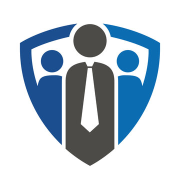 People and shield logo, protection logo icon flat vector logo design.