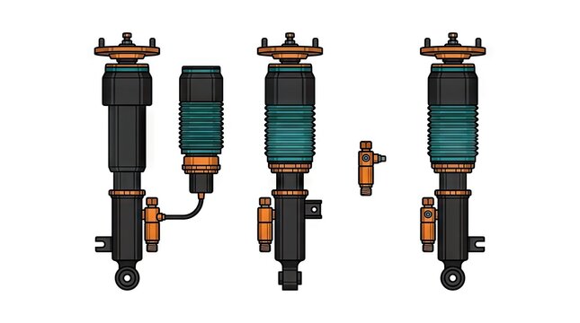 High-performance automotive shock absorbers and suspension parts.
