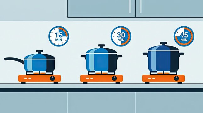 Kitchen cooking timers showing pot heat durations.