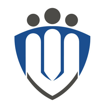 People and shield logo, protection logo icon flat vector logo design.