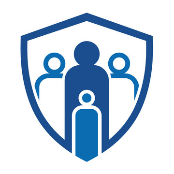 People and shield logo, protection logo icon flat vector logo design.