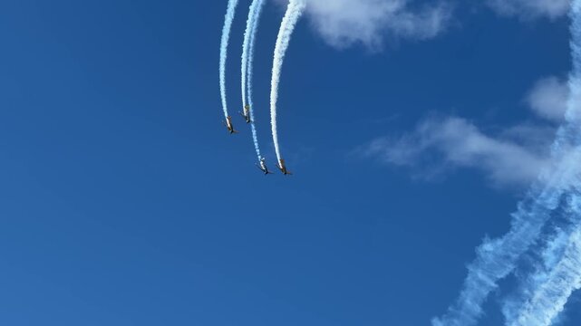 Vintage Aerobatic Planes Performing Stunts with Smoke Trails in Gold Coast