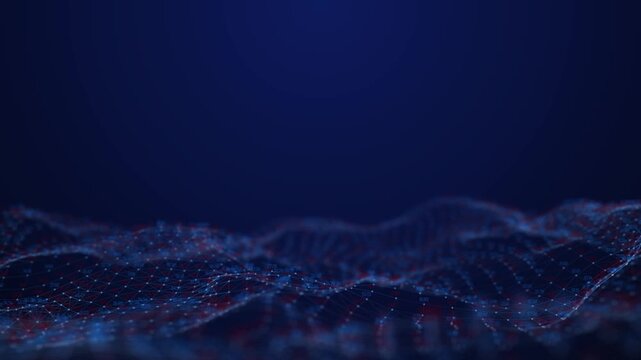 Abstract financial technology background big data analytics concept featuring glowing blue plexus wave landscape.