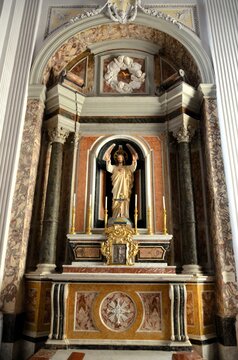 Caltagirone, Sicily 01.03.2020: Altar of the Sacred Heart of Jesus in the Cathedral of San Giuliano in Caltagirone