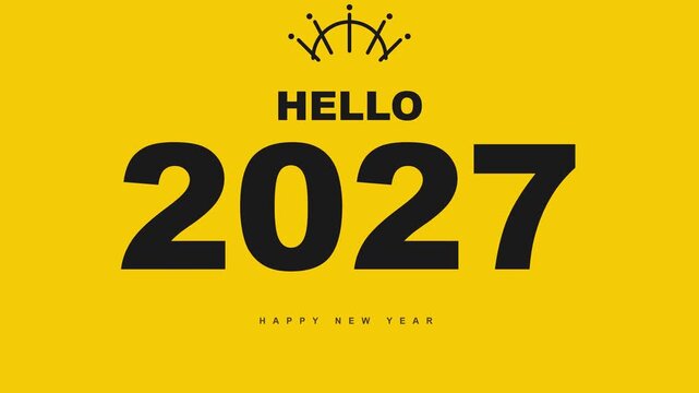 Animated crown icon with hello text appearing on a solid yellow background for social media content