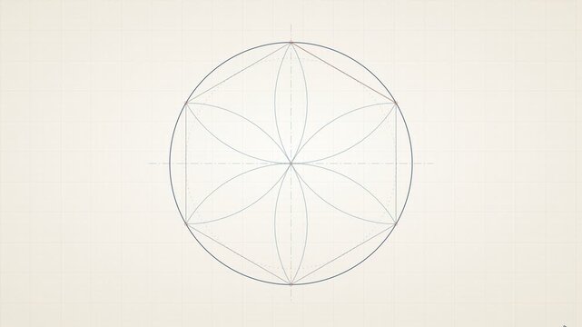 Geometric Compass Drawing of Circular Flower Pattern