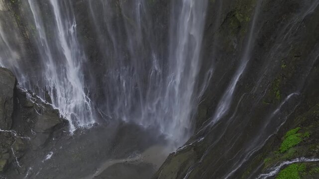 Aerial view of the natural landscape of Tumpak Sewu Waterfall in Java, Indonesia