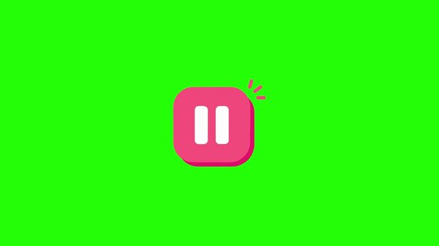 Animated Pink Pause Button Icon on Green Screen Chroma Key Background