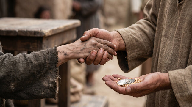 Hosea 3, The prophet Hosea lovingly redeeming his unfaithful wife Gomer from the slave market, paying with silver and barley.