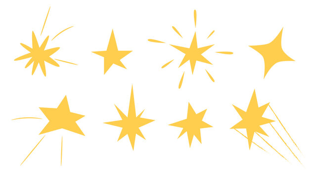 Star gold sticker icon collage set, hand drawn line brush crayon texture, vintage background, vector illustration. Cute
