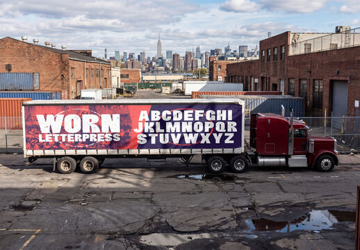 Mockup of Truck Parked Near City Skyline