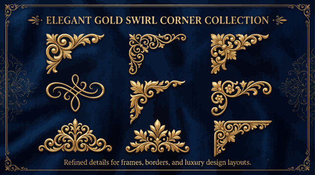 Elegant Gold Swirl Corner Collection Vector Bundle