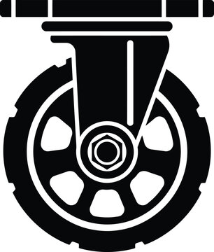 Industrial swivel caster wheel silhouette icon with furniture wheel