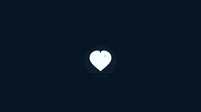 Minimalist glowing white heart icon on dark blue background representing love romance emotion and digital UI design