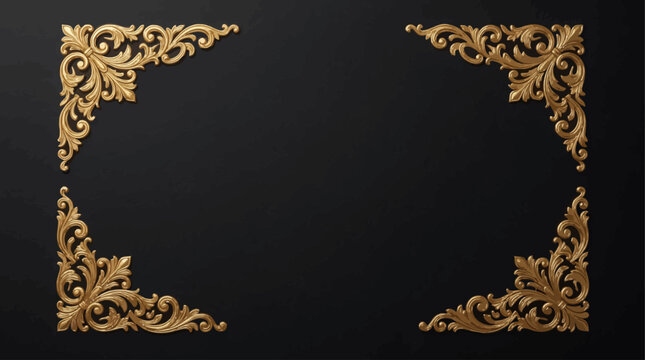 Gold Decorative Corner Ornament Set on Black Background