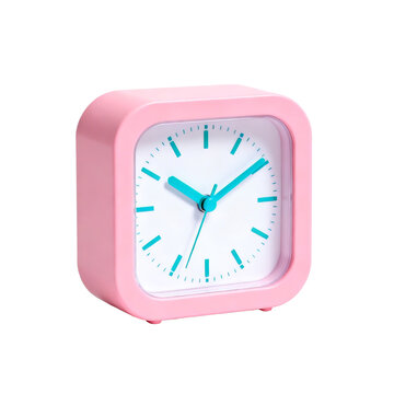 Pink Square Minimalist Desk Clock With Blue Markers and Hands