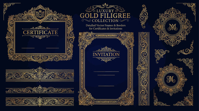 Gold Filigree Border and Frame Collection Vector