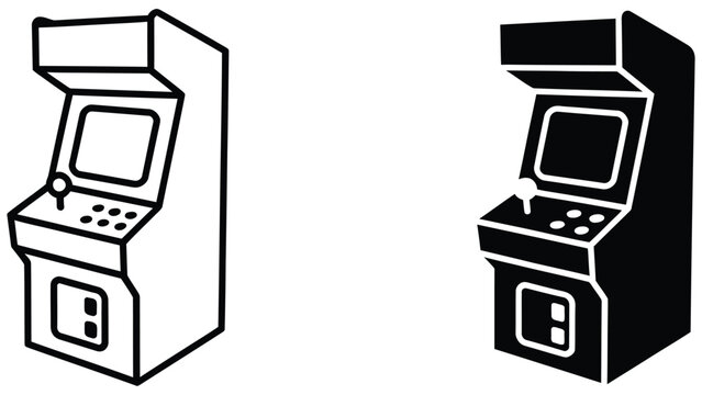 Arcade game machine icon flat outline in black