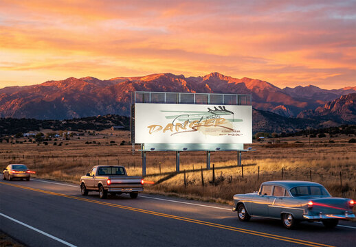 Billboard Stands by the Road. PSD Mockup