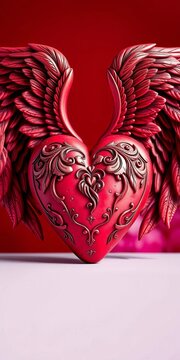 Winged heart with intricate details, perfect for romantic occasions, symbols, romance