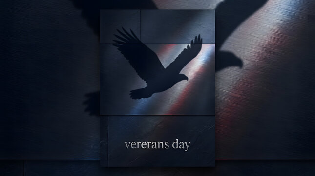 Majestic eagle shadow silhouette on metallic wall for Veterans Day