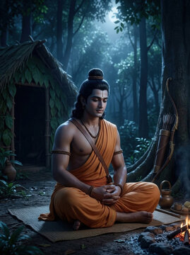 Man meditating in forest, spiritual, serene, warrior monk