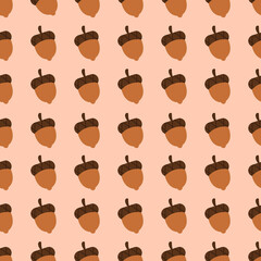 Seamless Pattern of Acorn, Oak nut on Background. Autumn seamless pattern. © Vitchapon