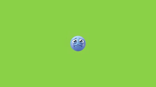 Three blue crying face emojis appearing in a horizontal line against a bright green background with emphasizing feelings sadness emotional distress through animation expressions arranged horizontally