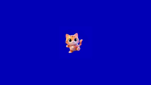 Three identical animated orange tabby kittens performing dance movements against a solid blue background with each performing rhythmic kittens standing row entertainment expression animation cute